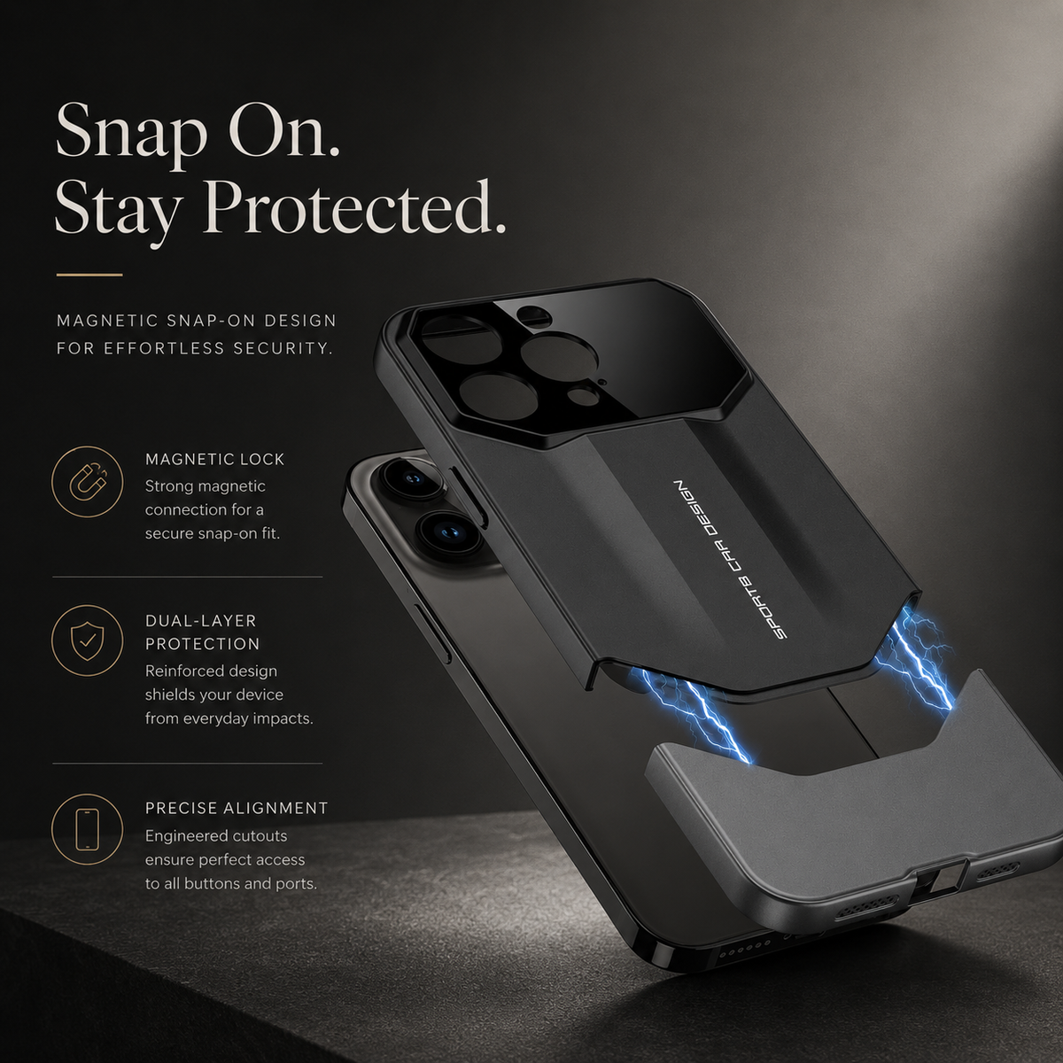Premium iPhone Case Supercar Design Shockproof Hard PC Cover Camera Protection Luxury Protective Case