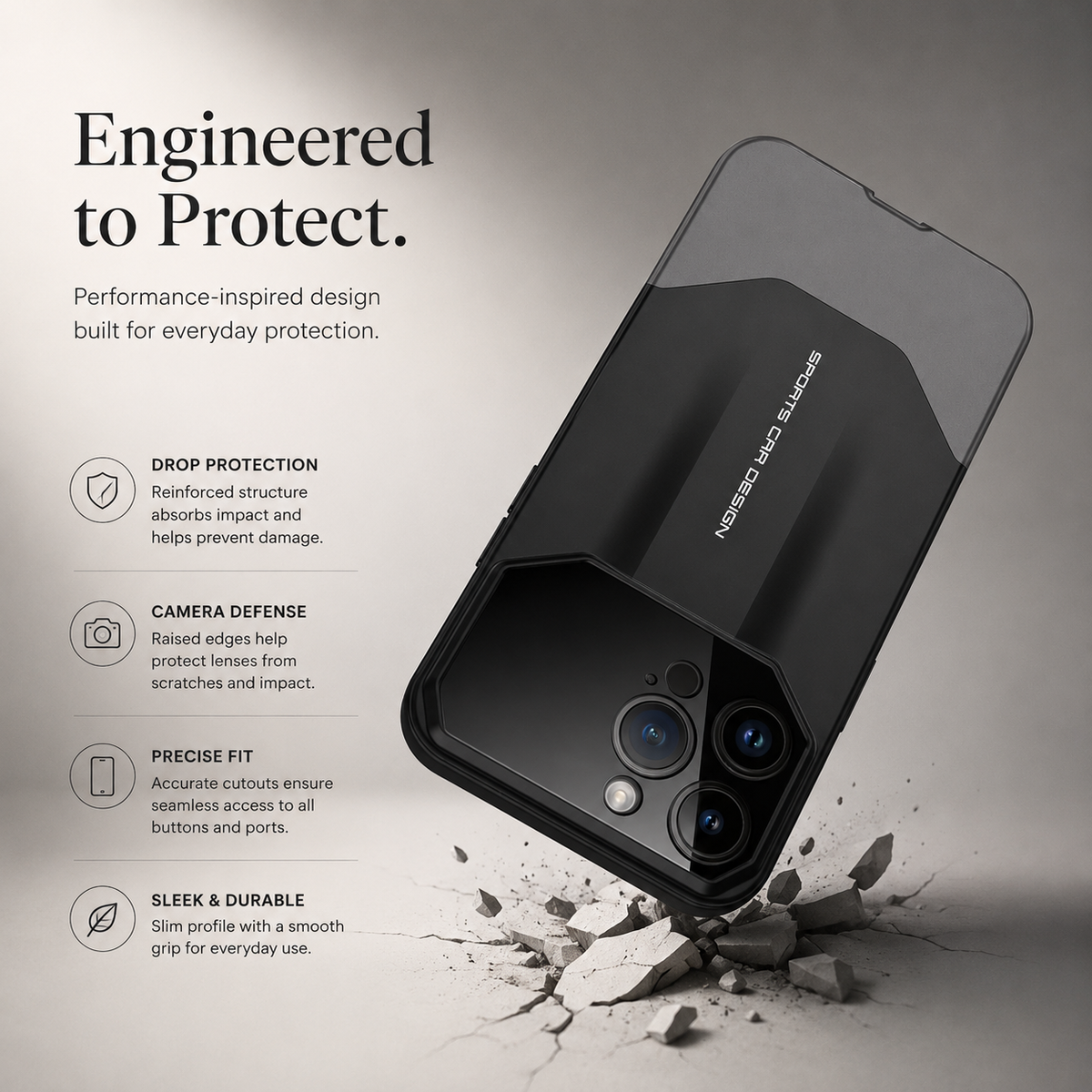 Premium iPhone Case Supercar Design Shockproof Hard PC Cover Camera Protection Luxury Protective Case