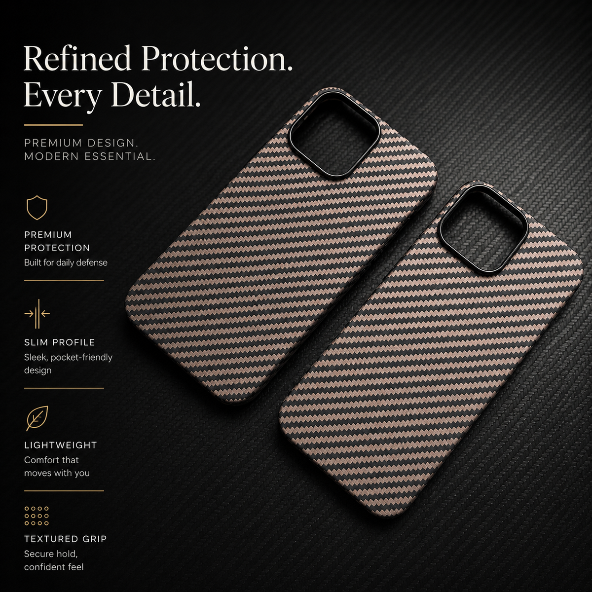 Premium iPhone Case Thin Aramid Fiber MagSafe Cover Ultra Lightweight Carbon Texture Half Wrapped Protective Case