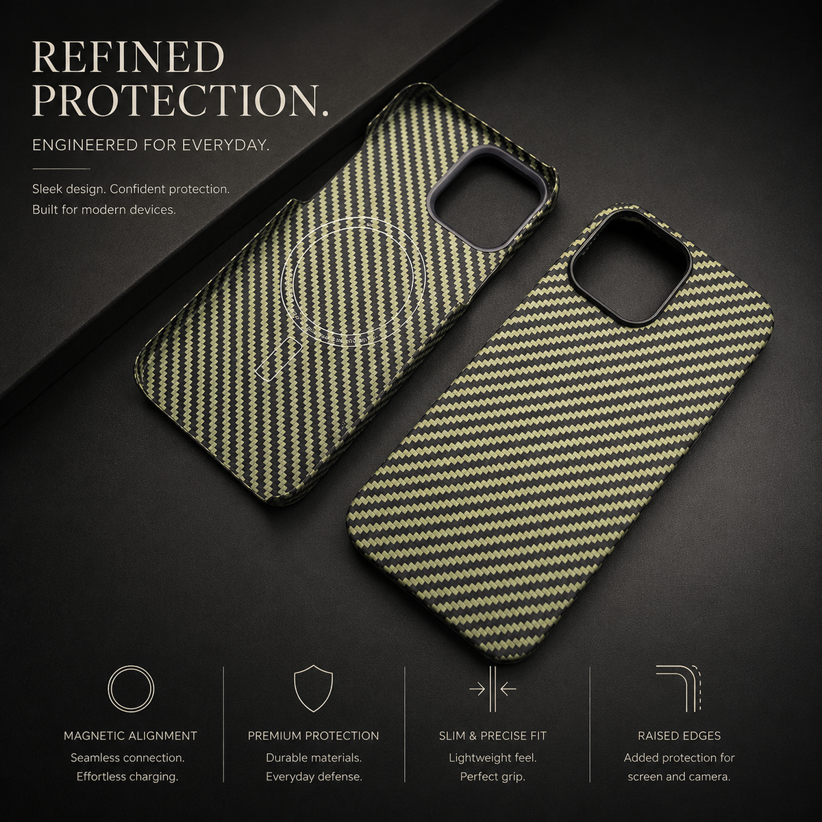 Premium iPhone Case Thin Aramid Fiber MagSafe Cover Ultra Lightweight Carbon Texture Half Wrapped Protective Case