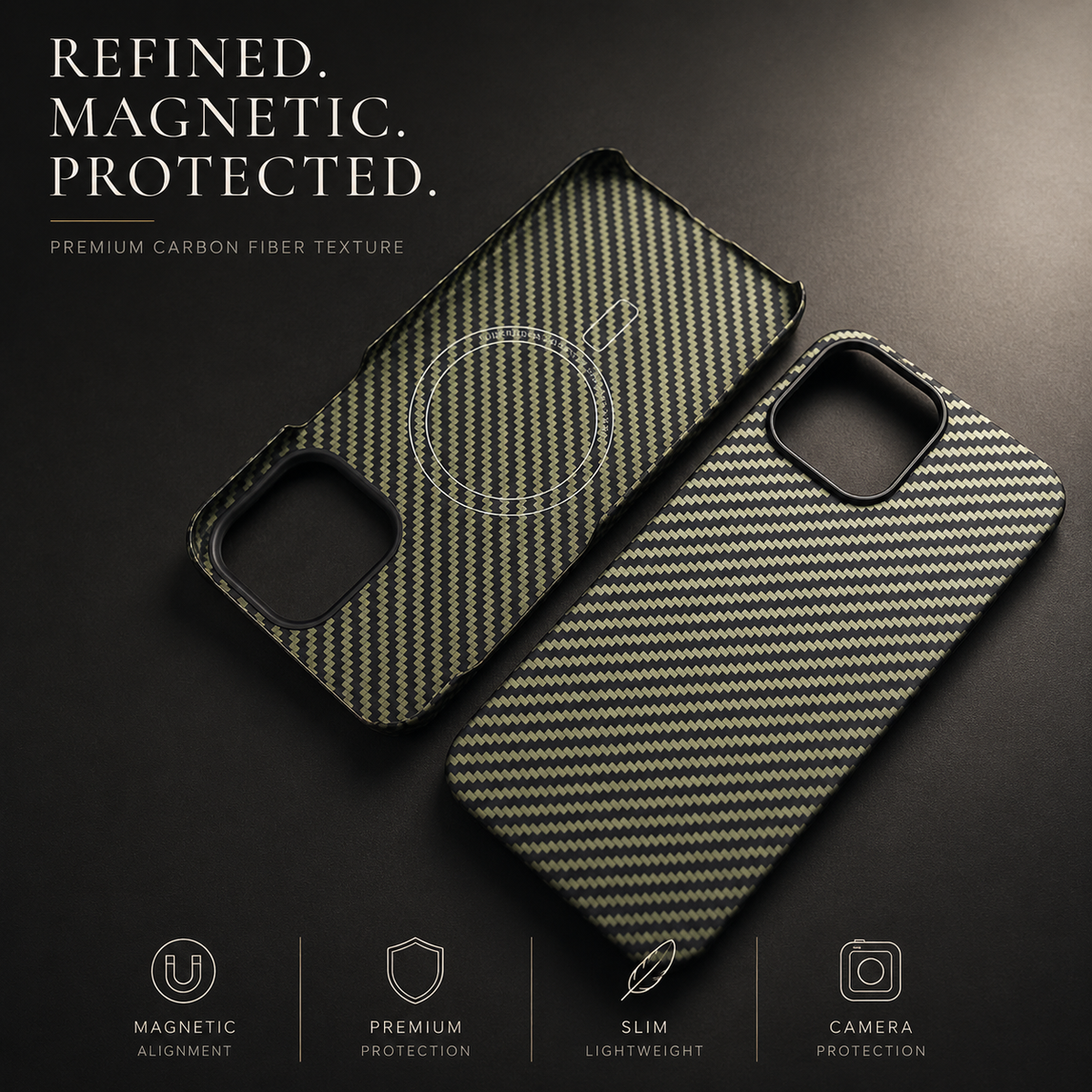 Premium iPhone Case Thin Aramid Fiber MagSafe Cover Ultra Lightweight Carbon Texture Half Wrapped Protective Case
