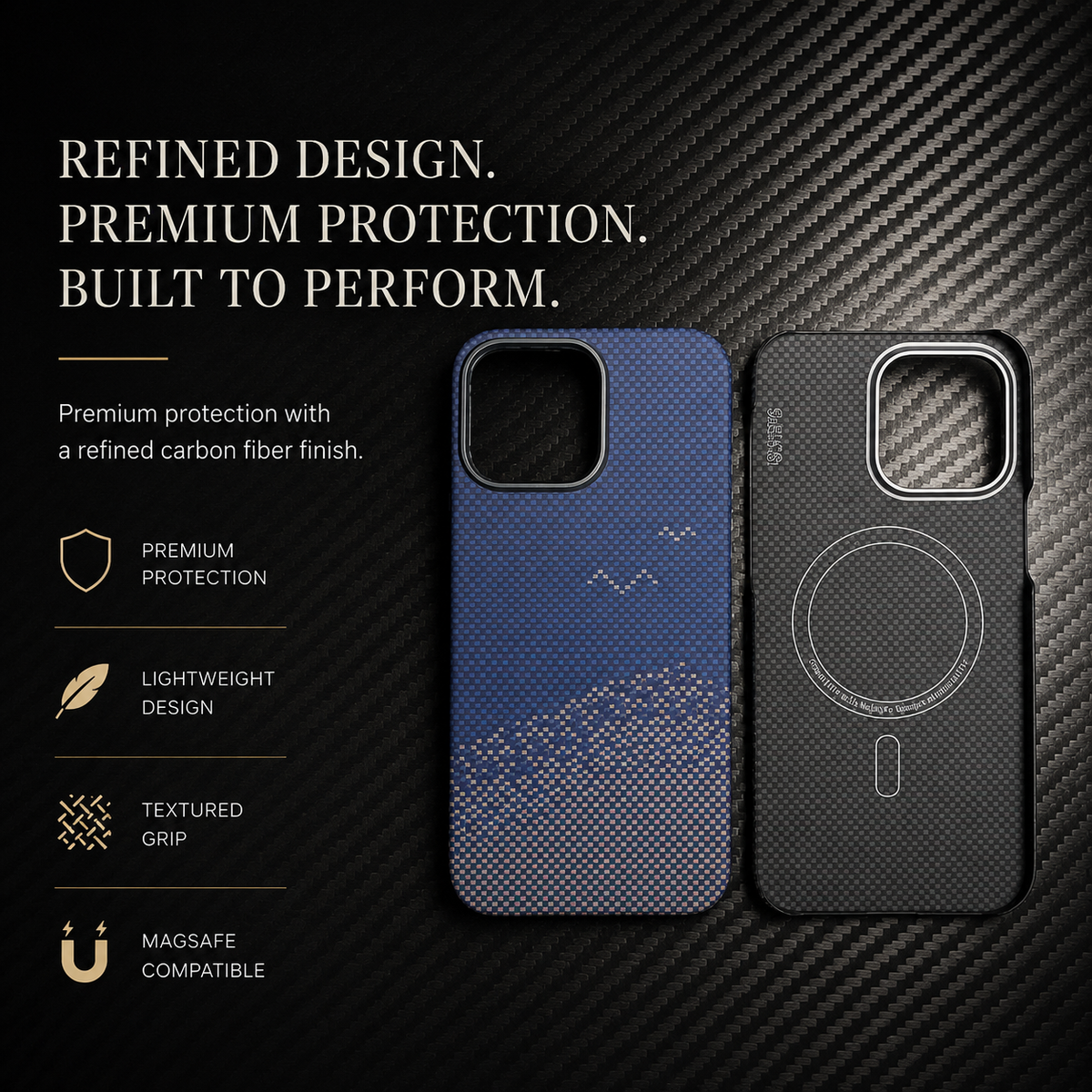 Premium iPhone Case Thin Aramid Fiber MagSafe Cover Ultra Lightweight Carbon Texture Half Wrapped Protective Case