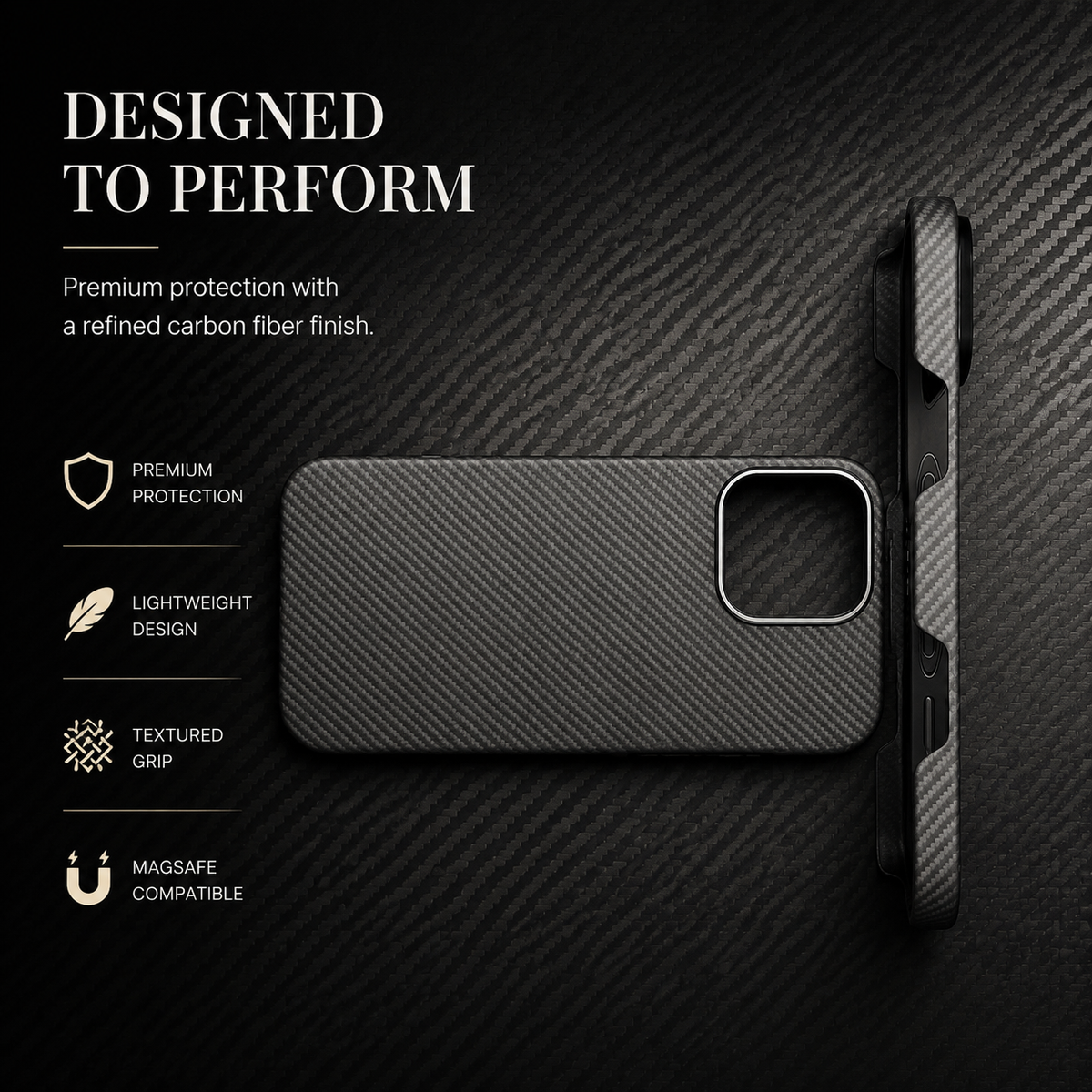 Premium iPhone Case Thin Aramid Fiber MagSafe Cover Ultra Lightweight Carbon Texture Half Wrapped Protective Case