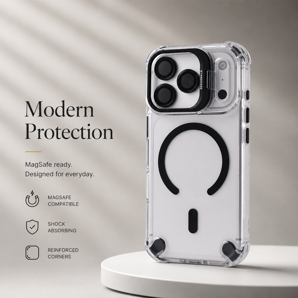 Premium iPhone Case Transparent Magnetic Shockproof Cover Glass Lens Protector Stand Holder Full Coverage Protective Case
