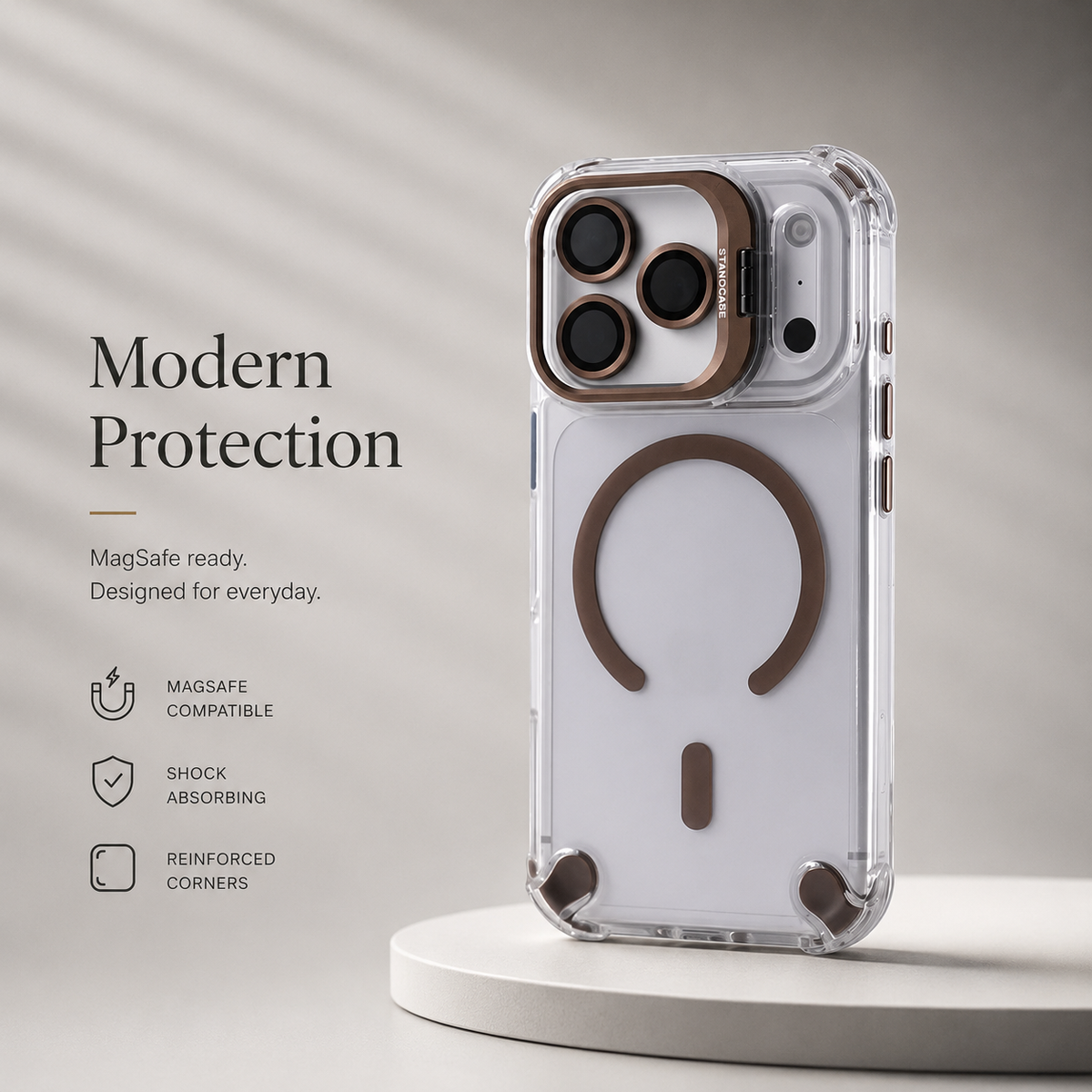 Premium iPhone Case Transparent Magnetic Shockproof Cover Glass Lens Protector Stand Holder Full Coverage Protective Case