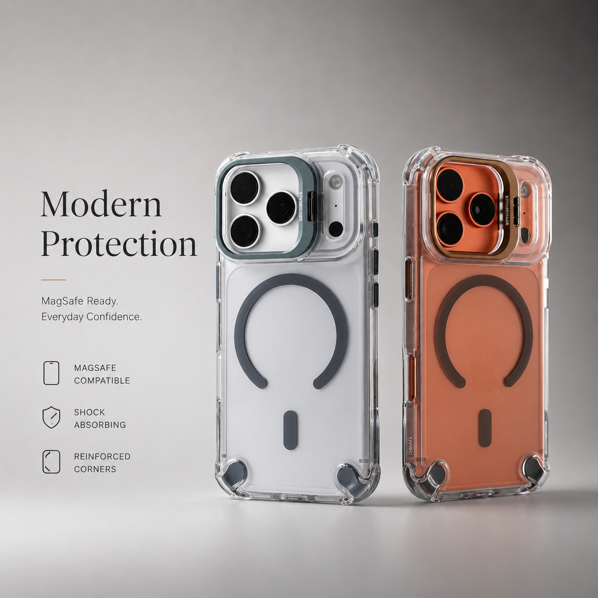 Premium iPhone Case Transparent Magnetic Shockproof Cover Glass Lens Protector Stand Holder Full Coverage Protective Case