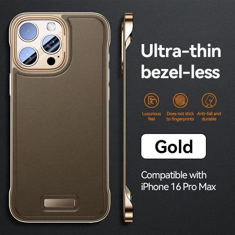 Premium iPhone Case Ultra Thin Borderless PU Leather Magnetic Shockproof Cover with Metal Lens Frame Non Slip Matte Protective Design