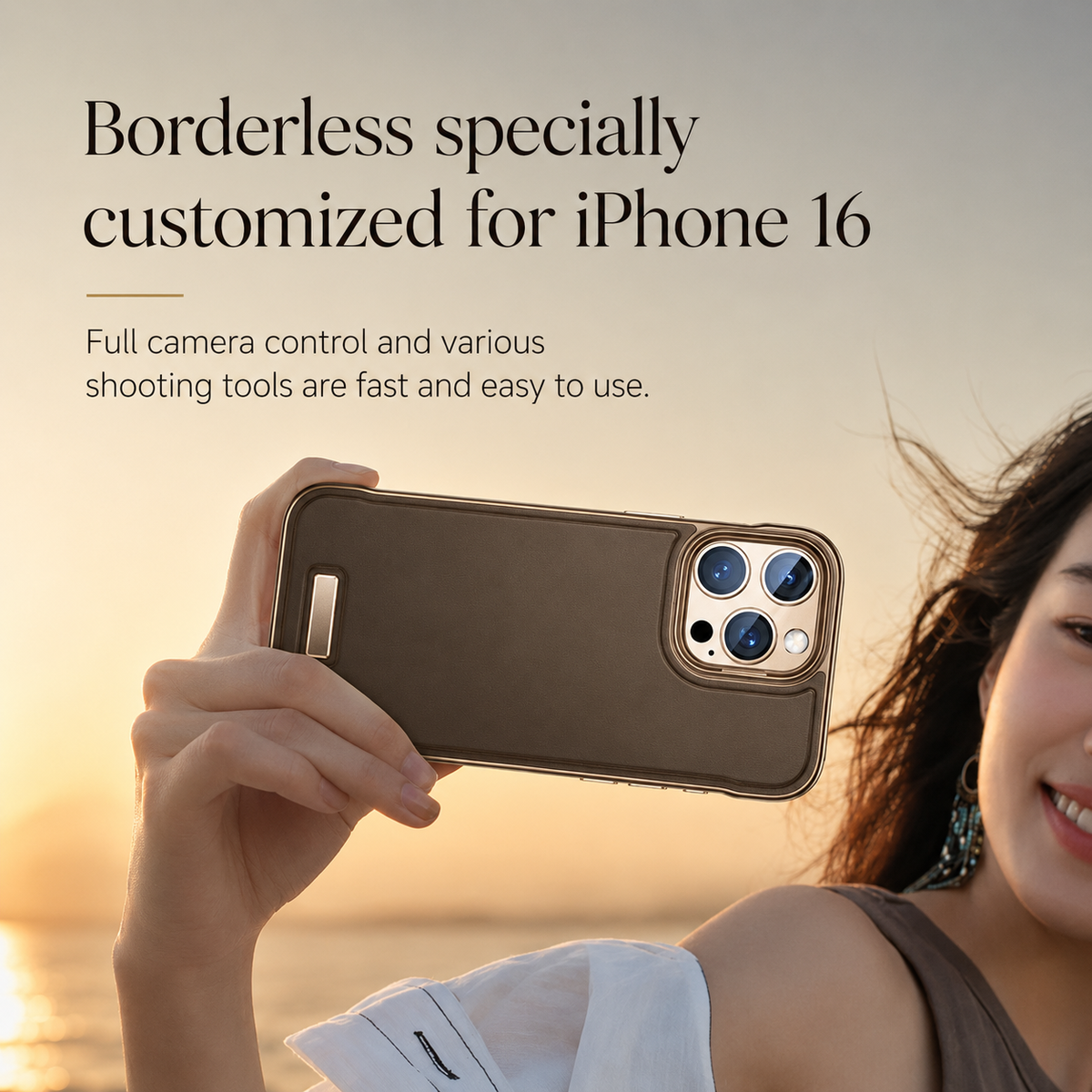 Premium iPhone Case Ultra Thin Borderless PU Leather Magnetic Shockproof Cover with Metal Lens Frame Non Slip Matte Protective Design