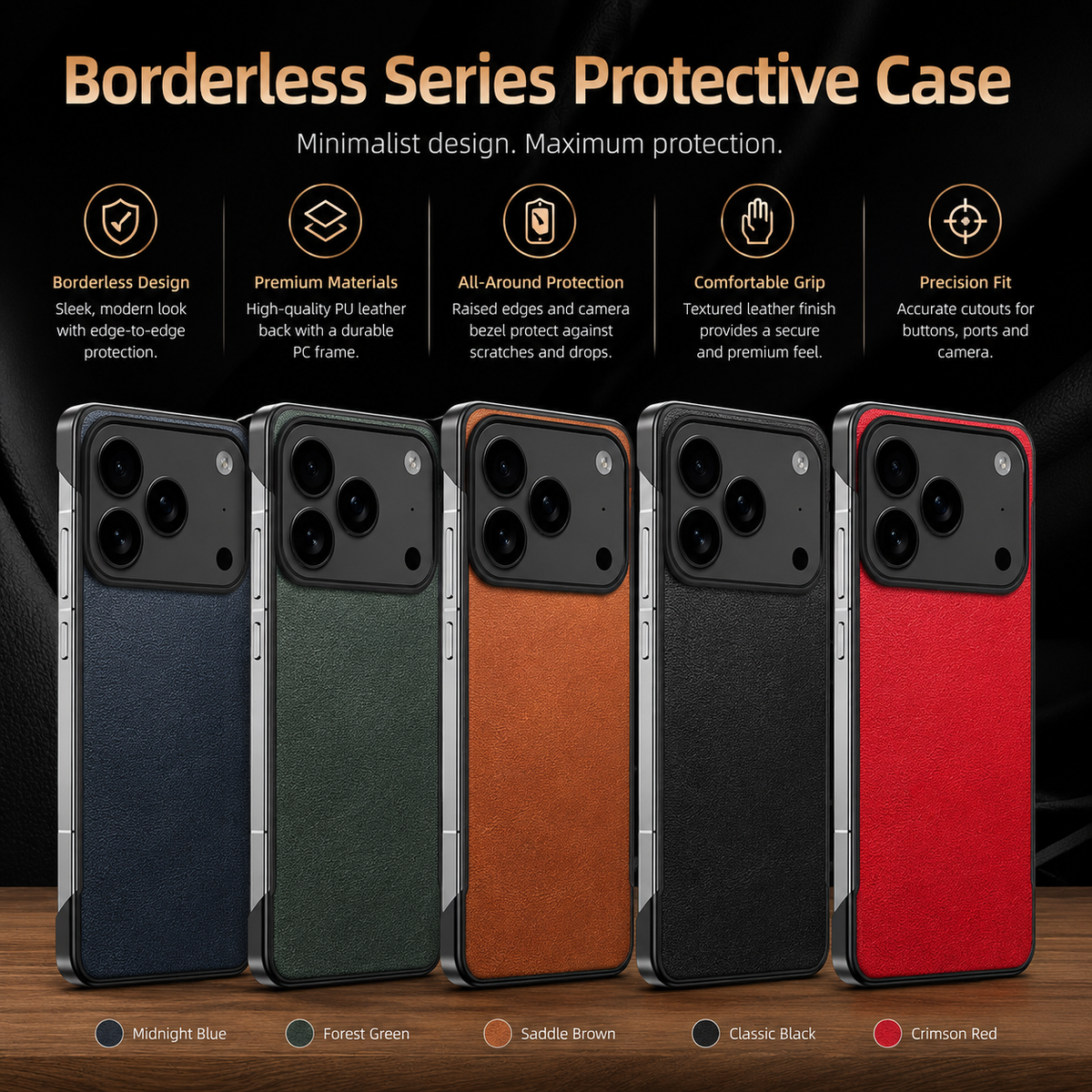 Premium iPhone Case Ultra Thin Frameless Leather PC Cover MagSafe Compatible Shockproof Anti Fall Borderless Protective Case