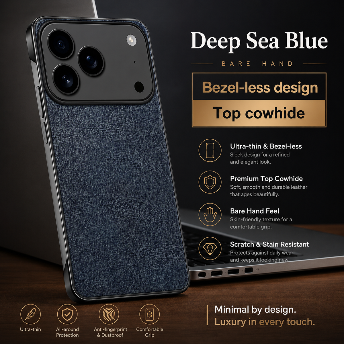 Premium iPhone Case Ultra Thin Frameless Leather PC Cover MagSafe Compatible Shockproof Anti Fall Borderless Protective Case