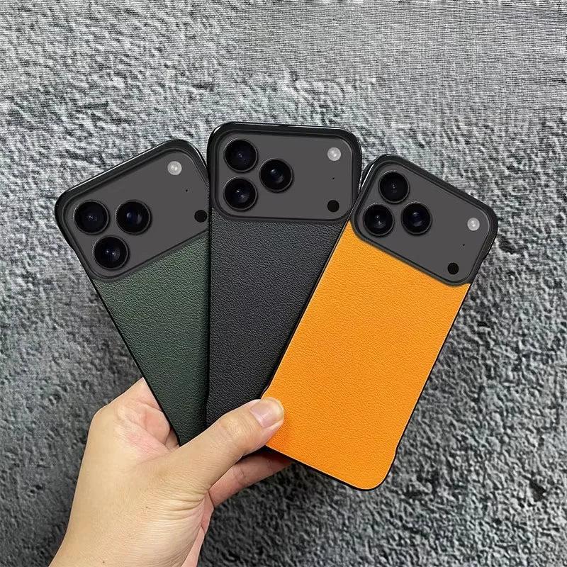 Premium iPhone Case Ultra Thin Frameless Leather PC Cover MagSafe Compatible Shockproof Anti Fall Borderless Protective Case