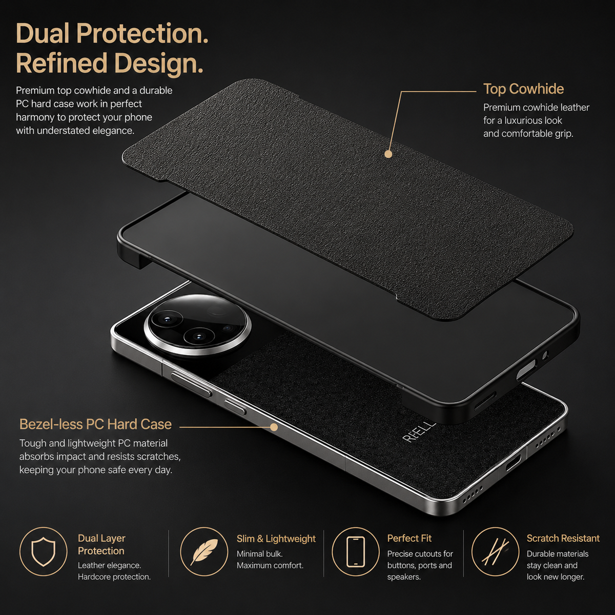 Premium iPhone Case Ultra Thin Frameless Leather PC Cover MagSafe Compatible Shockproof Anti Fall Borderless Protective Case