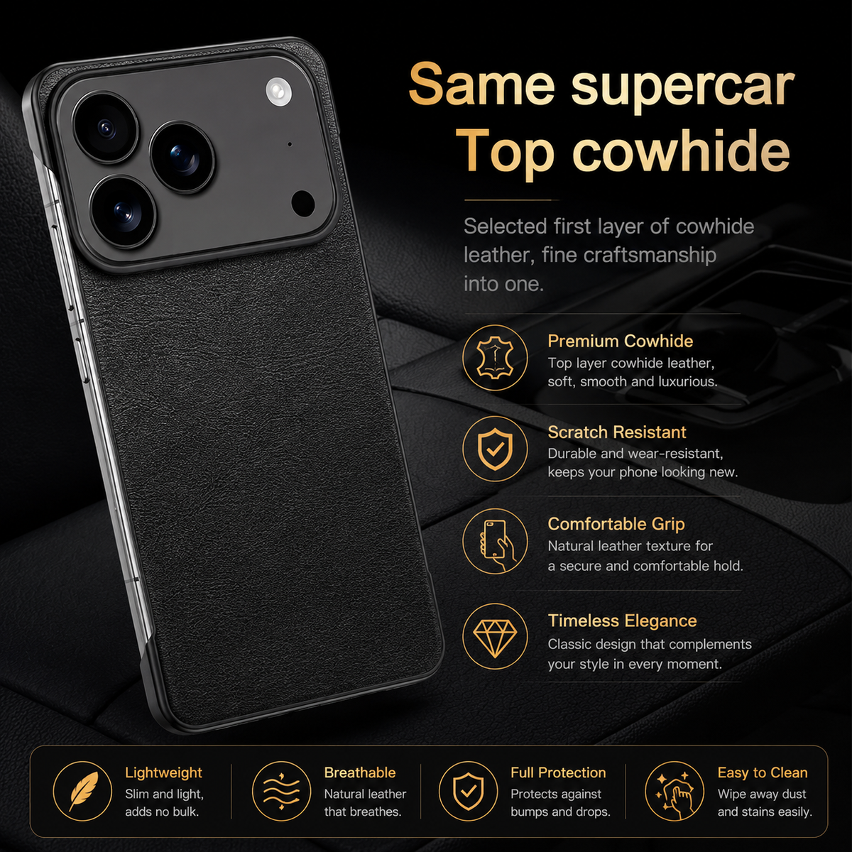 Premium iPhone Case Ultra Thin Frameless Leather PC Cover MagSafe Compatible Shockproof Anti Fall Borderless Protective Case