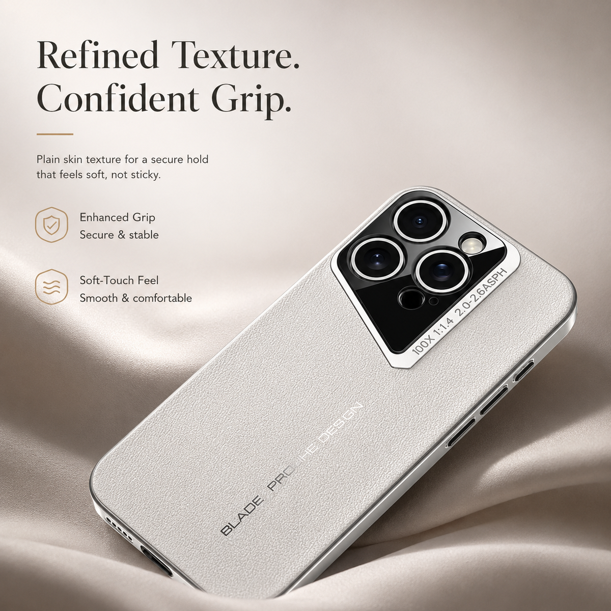 Premium iPhone Case Vegan Leather Hard Back Cover Camera Lens Protection Anti Fingerprint Minimal Protective Case