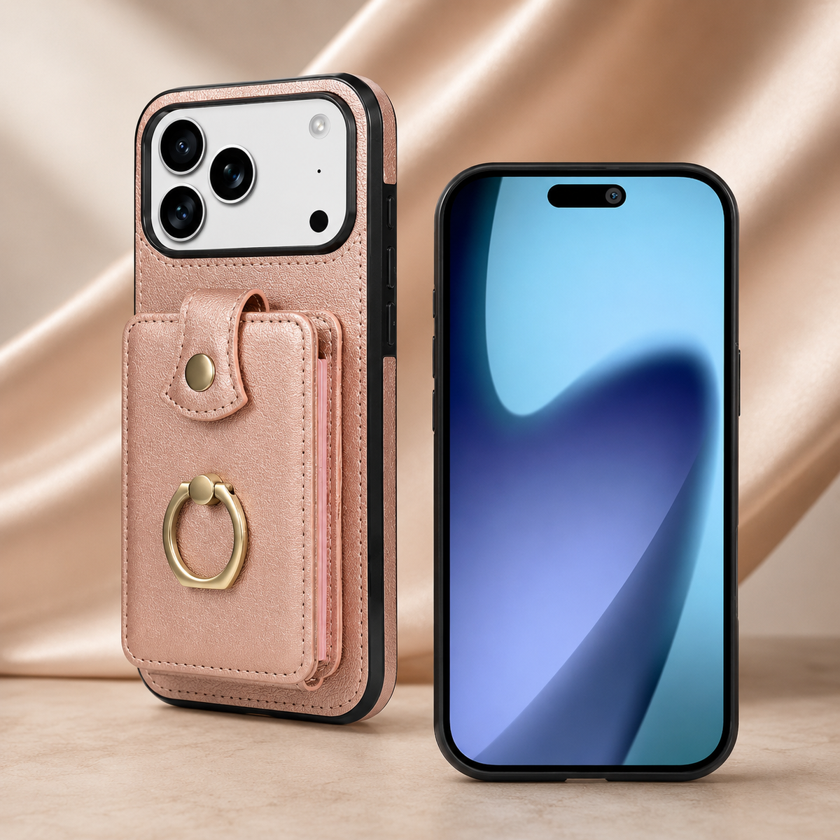 Premium iPhone Case Wallet Cover Card Holder 360 Rotating Ring Kickstand RFID Blocking PU Leather Full Protection