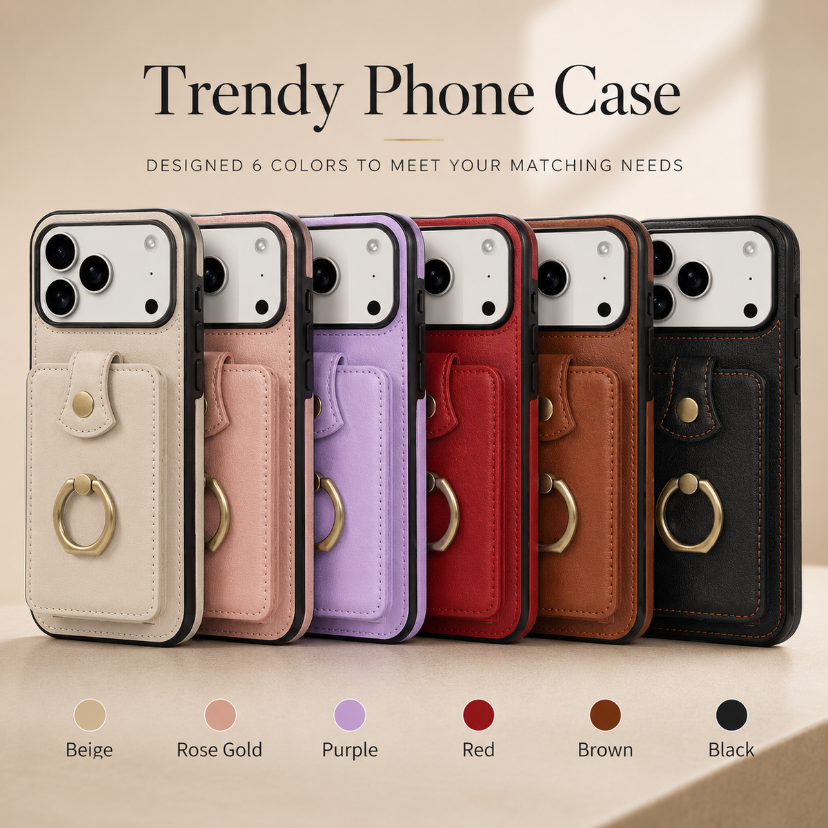 Premium iPhone Case Wallet Cover Card Holder 360 Rotating Ring Kickstand RFID Blocking PU Leather Full Protection
