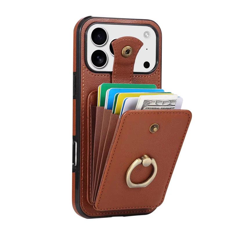Premium iPhone Case Wallet Cover Card Holder 360 Rotating Ring Kickstand RFID Blocking PU Leather Full Protection