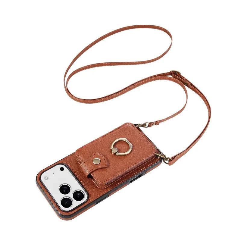Premium iPhone Case Wallet Cover Card Holder 360 Rotating Ring Kickstand RFID Blocking PU Leather Full Protection