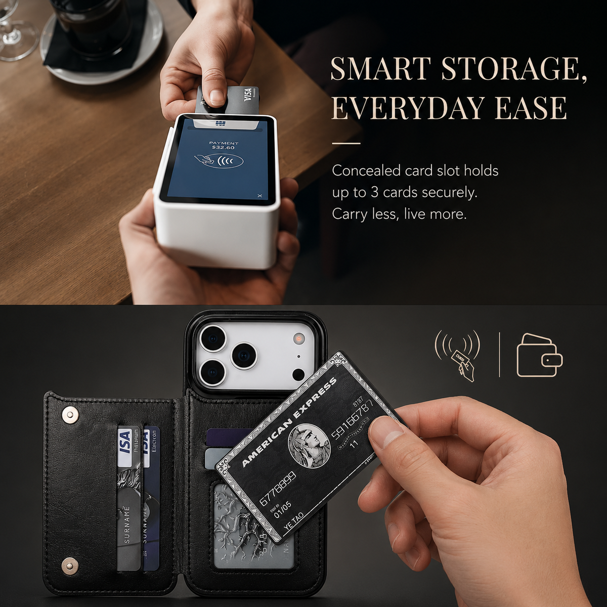 Premium iPhone Case Wallet Cover Card Holder Faux Leather Kickstand Double Magnetic Clasp Shockproof Protection