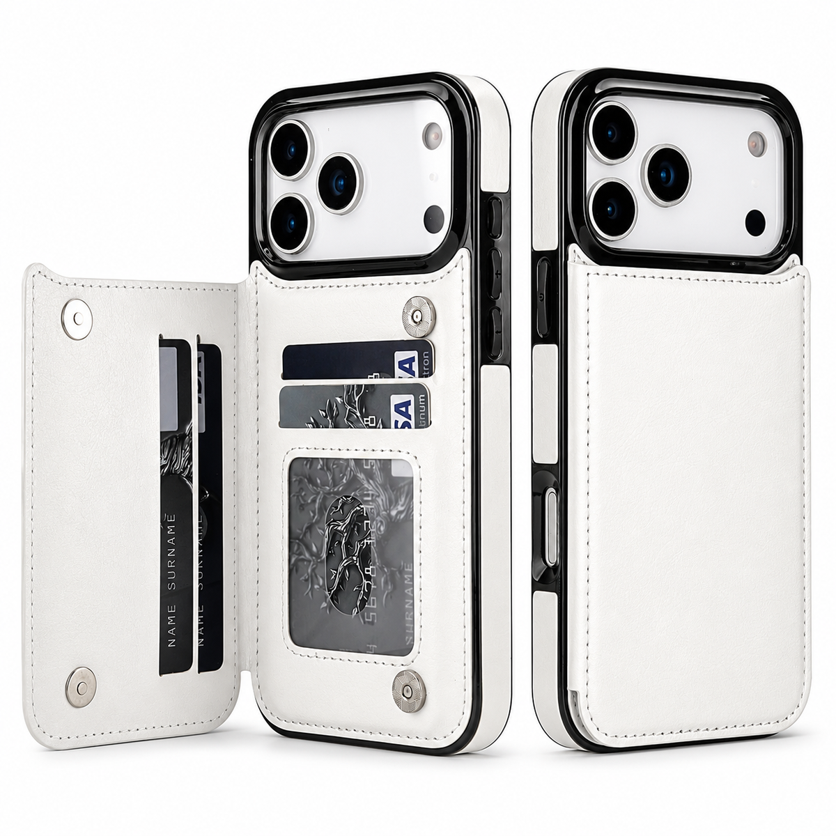 Premium iPhone Case Wallet Cover Card Holder Faux Leather Kickstand Double Magnetic Clasp Shockproof Protection