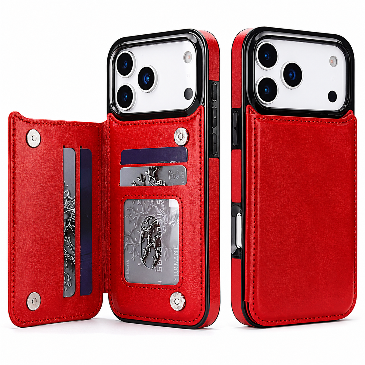 Premium iPhone Case Wallet Cover Card Holder Faux Leather Kickstand Double Magnetic Clasp Shockproof Protection