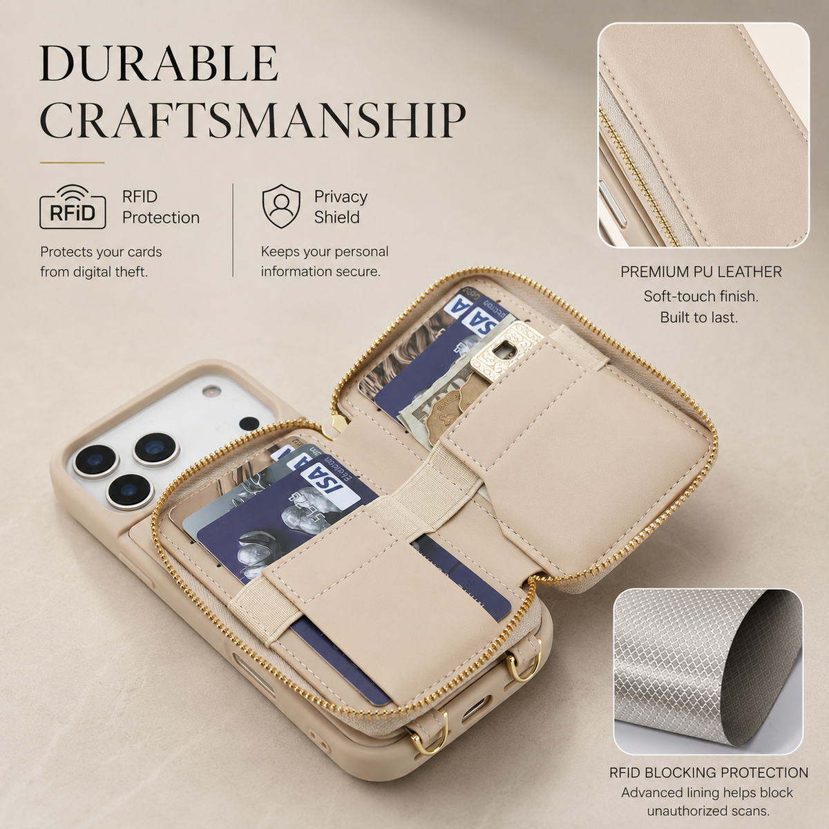 Premium iPhone Case Wallet MagSafe Compatible Crossbody Leather Flip Cover RFID Zipper Protection