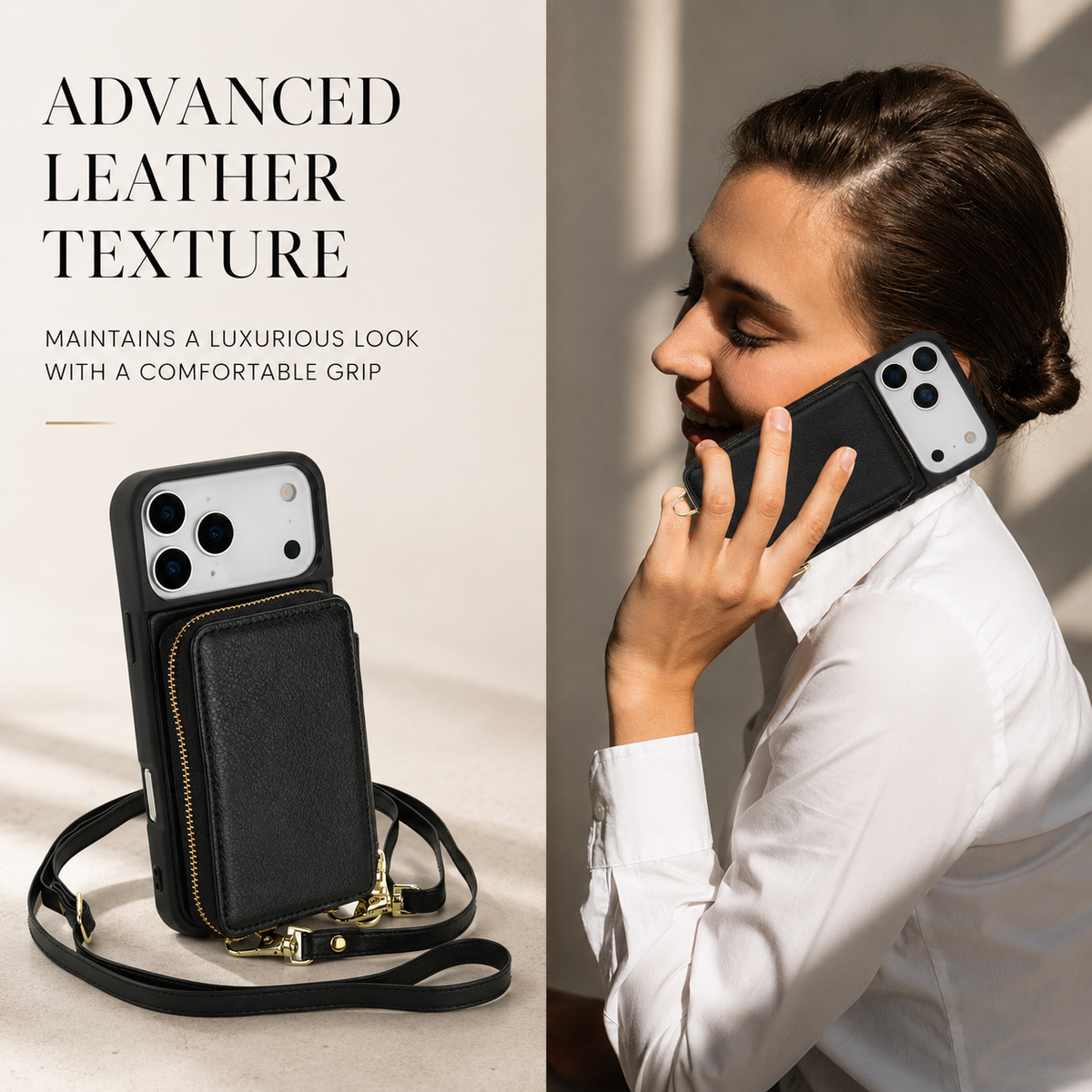 Premium iPhone Case Wallet MagSafe Compatible Crossbody Leather Flip Cover RFID Zipper Protection
