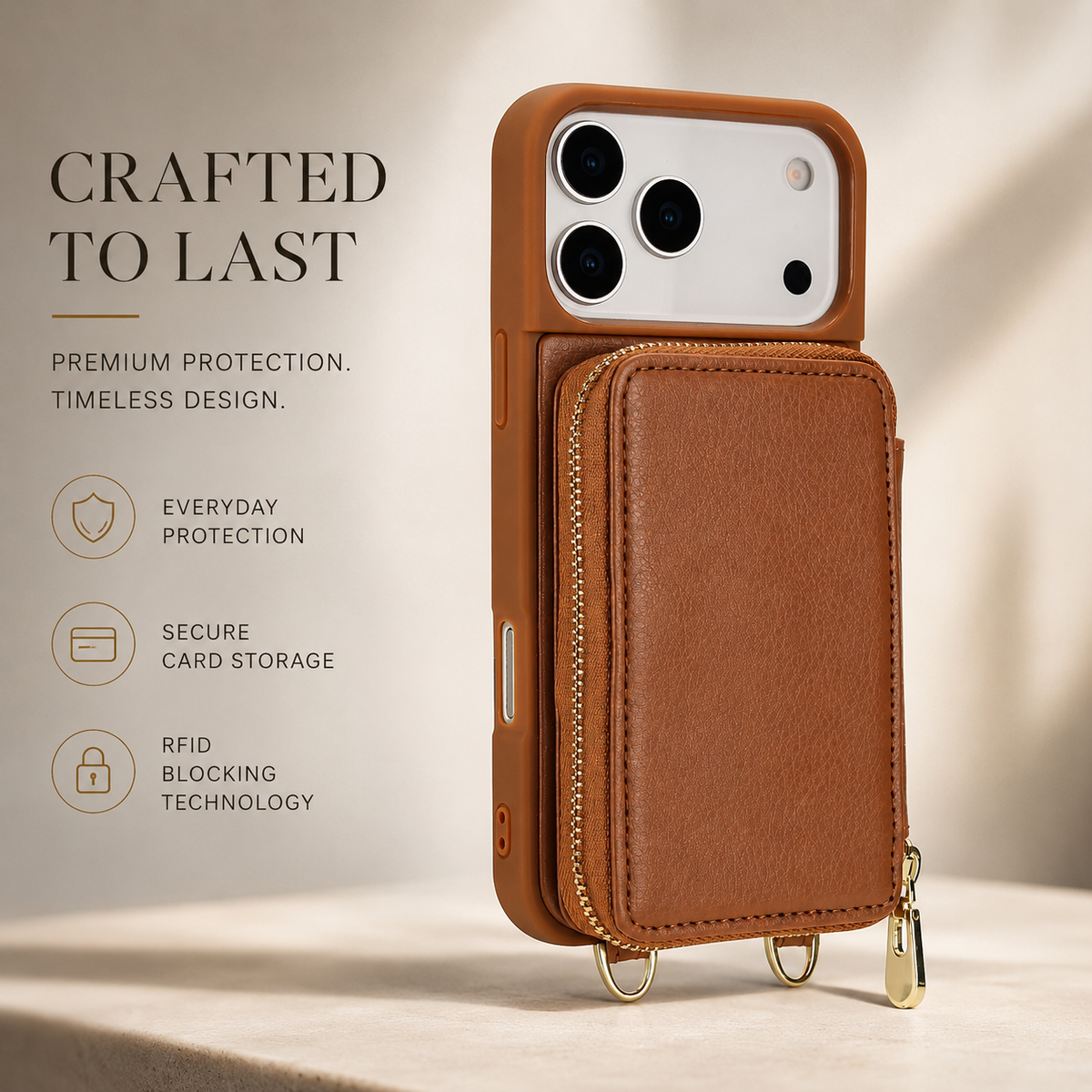 Premium iPhone Case Wallet MagSafe Compatible Crossbody Leather Flip Cover RFID Zipper Protection