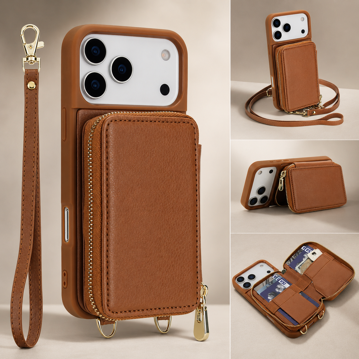Premium iPhone Case Wallet MagSafe Compatible Crossbody Leather Flip Cover RFID Zipper Protection