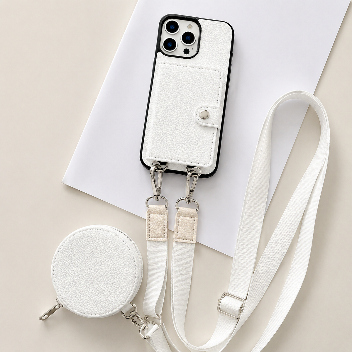 Premium iPhone Case Wallet MagSafe Compatible Crossbody PU Leather Cover Card Slots Zipper Coin Purse Shockproof Protection