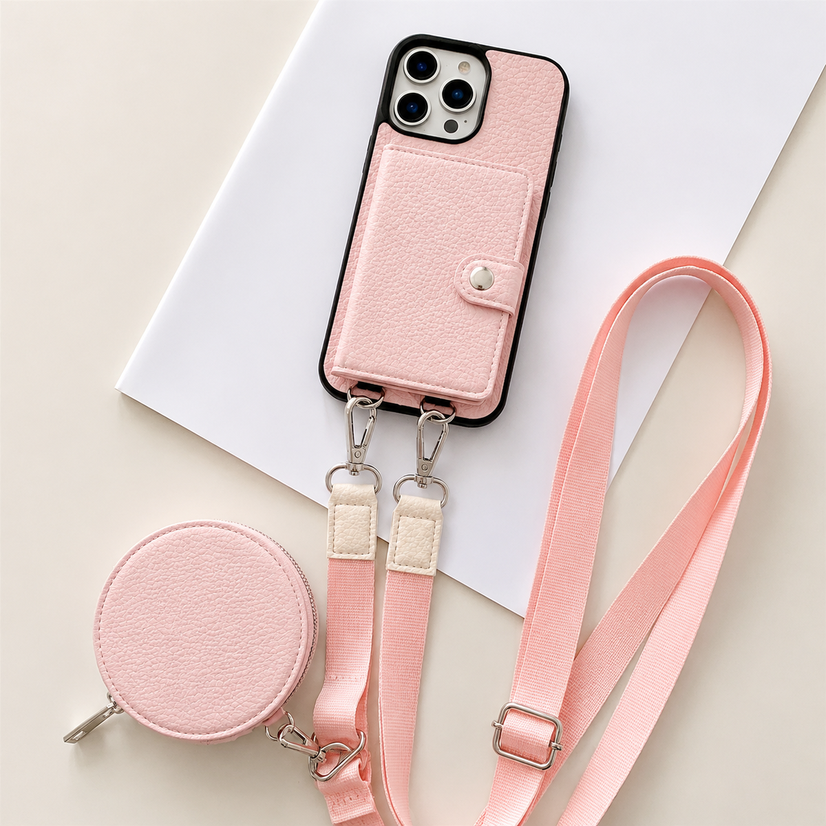 Premium iPhone Case Wallet MagSafe Compatible Crossbody PU Leather Cover Card Slots Zipper Coin Purse Shockproof Protection