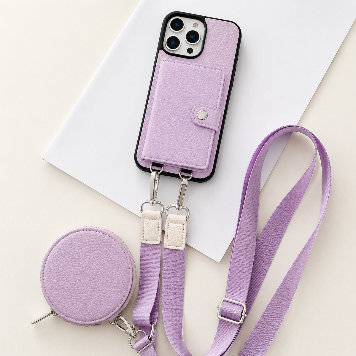 Premium iPhone Case Wallet MagSafe Compatible Crossbody PU Leather Cover Card Slots Zipper Coin Purse Shockproof Protection