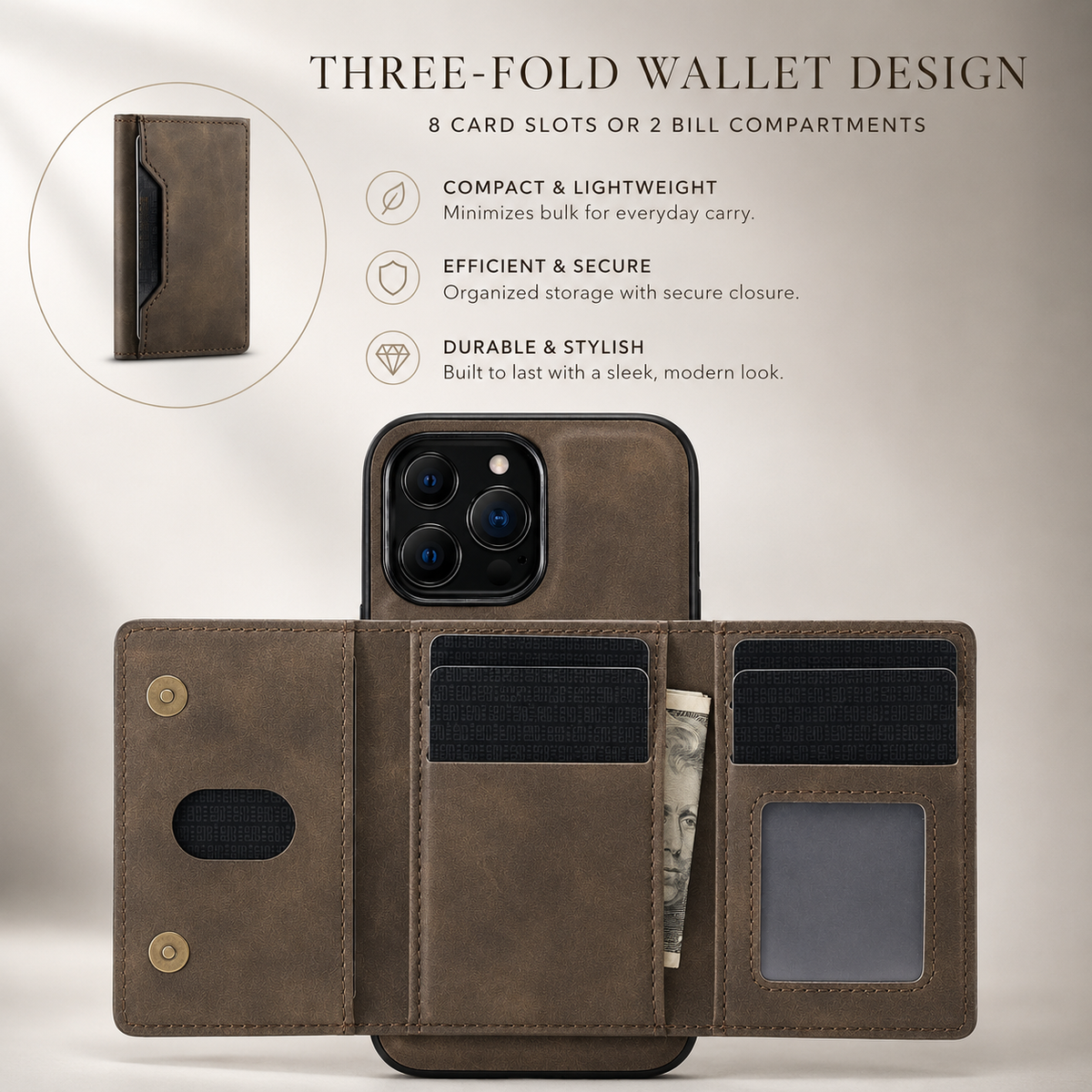 Premium iPhone Case Wallet MagSafe Compatible Detachable Leather Flip Cover Card Holder Protection