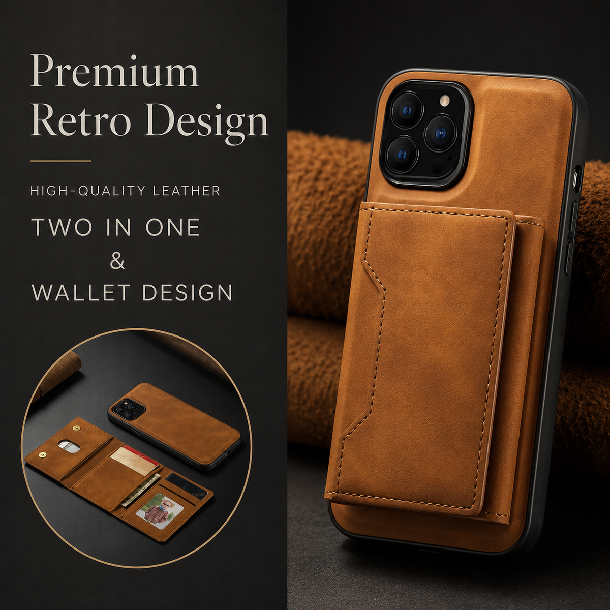 Premium iPhone Case Wallet MagSafe Compatible Detachable Leather Flip Cover Card Holder Protection