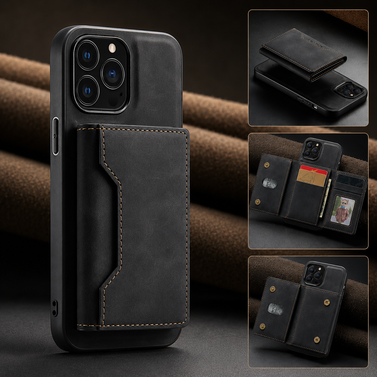 Premium iPhone Case Wallet MagSafe Compatible Detachable Leather Flip Cover Card Holder Protection