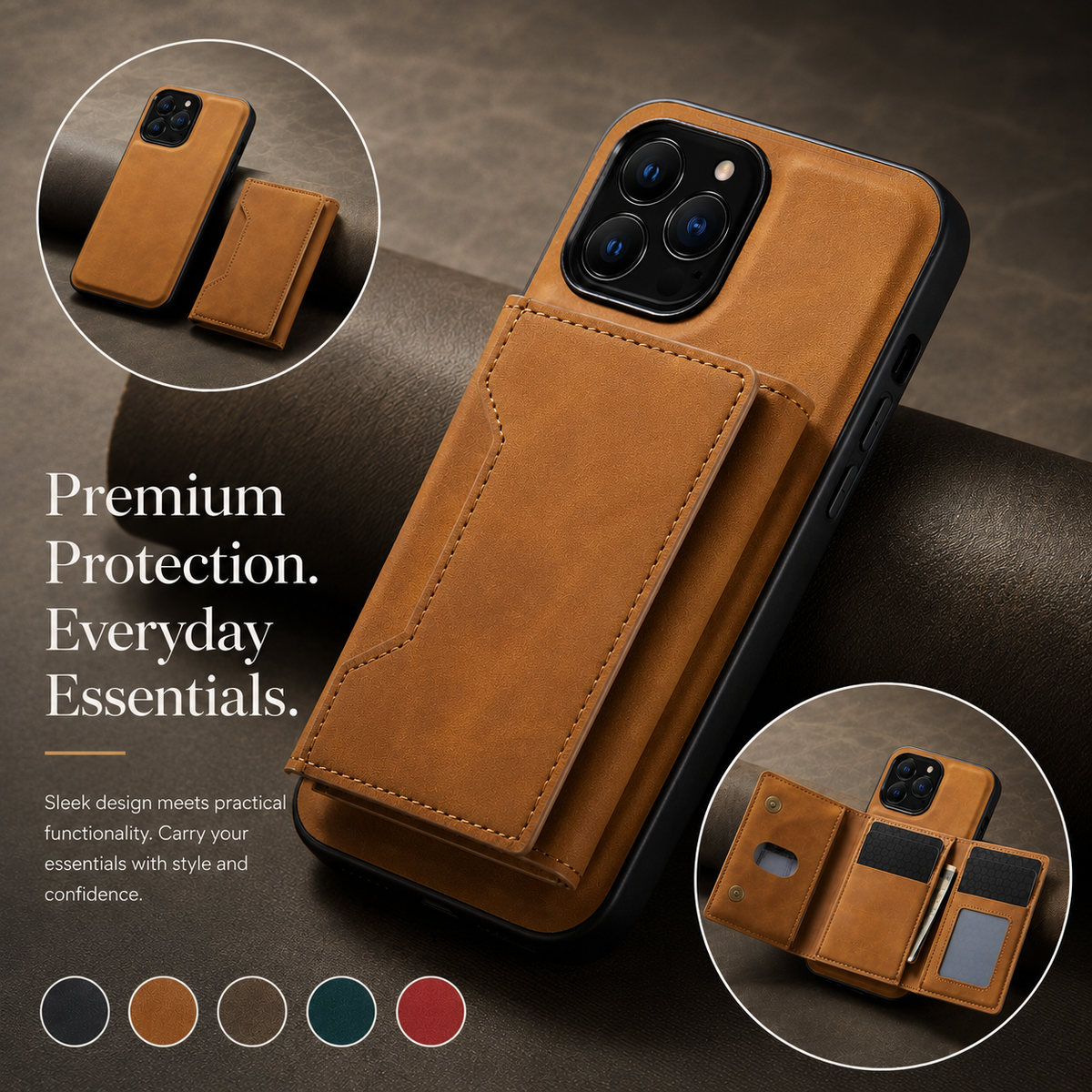 Premium iPhone Case Wallet MagSafe Compatible Detachable Leather Flip Cover Card Holder Protection