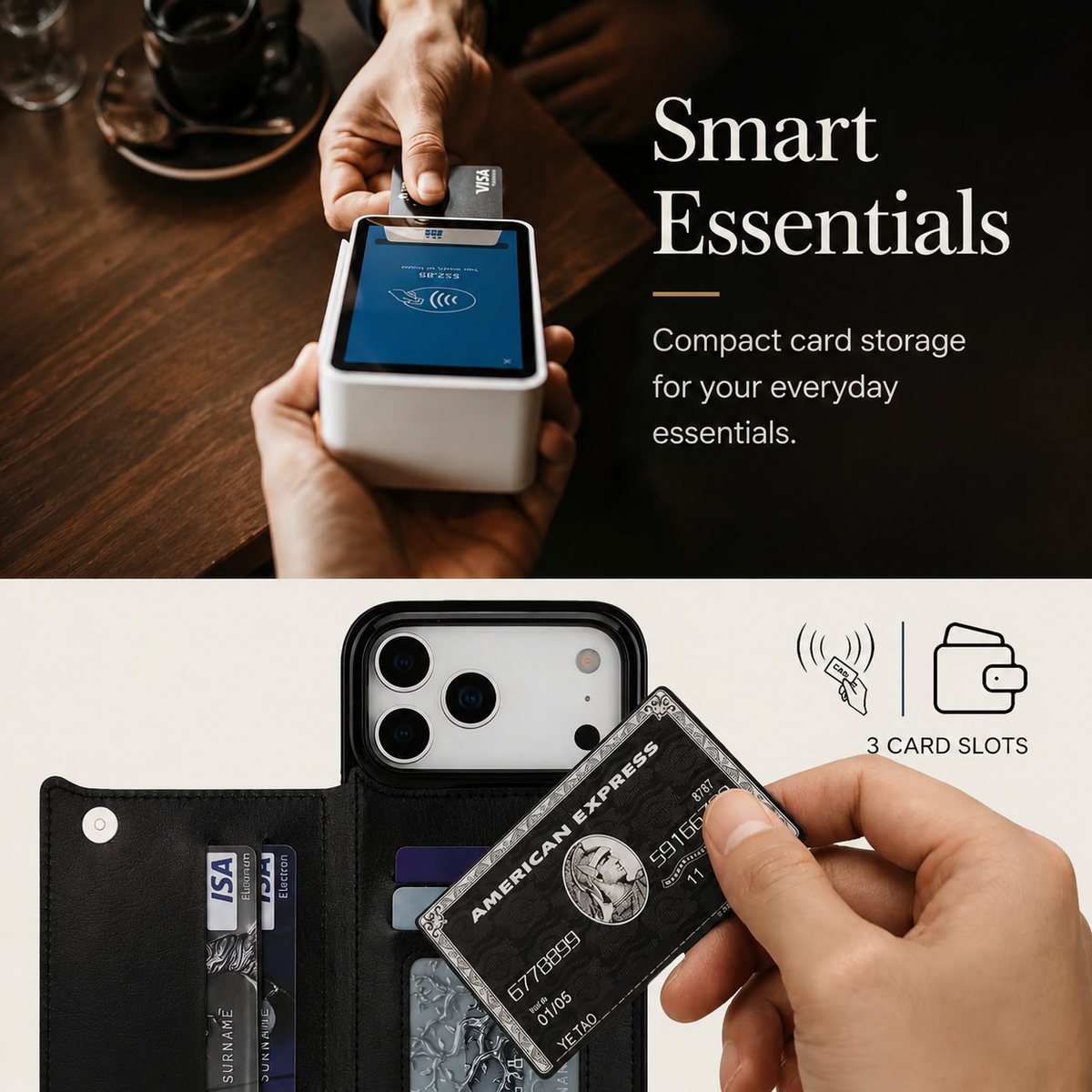 Premium iPhone Case Wallet MagSafe Compatible Faux Leather Cover Card Holder Kickstand Protection