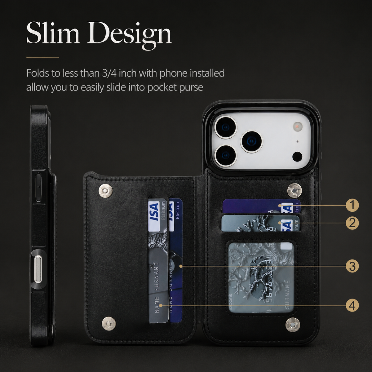 Premium iPhone Case Wallet MagSafe Compatible Faux Leather Cover Card Holder Kickstand Protection