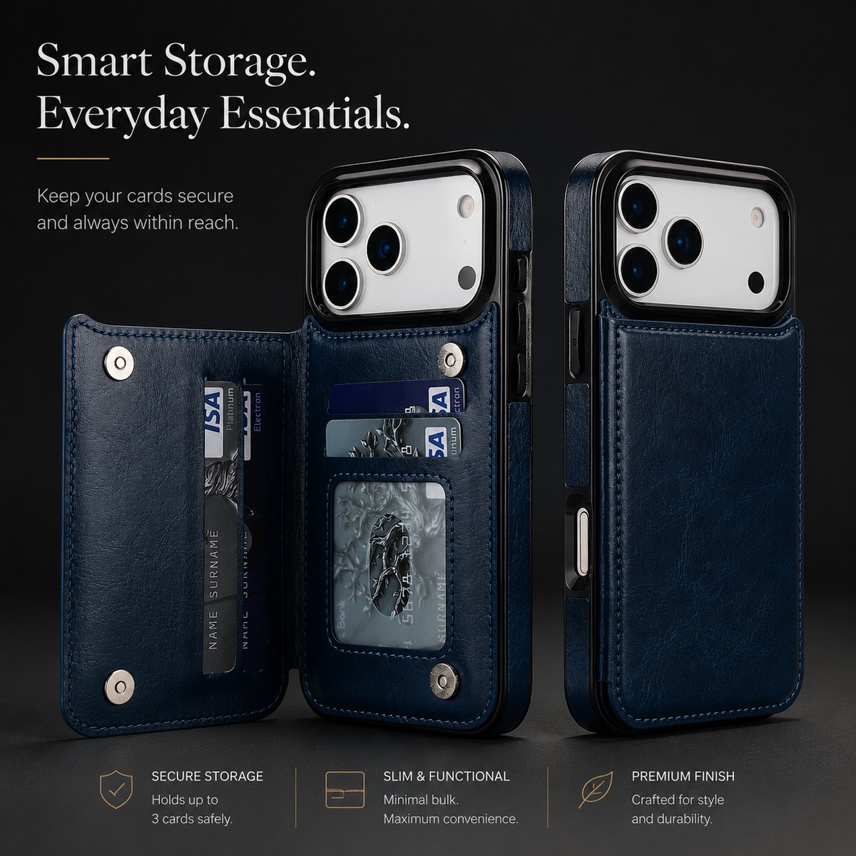 Premium iPhone Case Wallet MagSafe Compatible Faux Leather Cover Card Holder Kickstand Protection