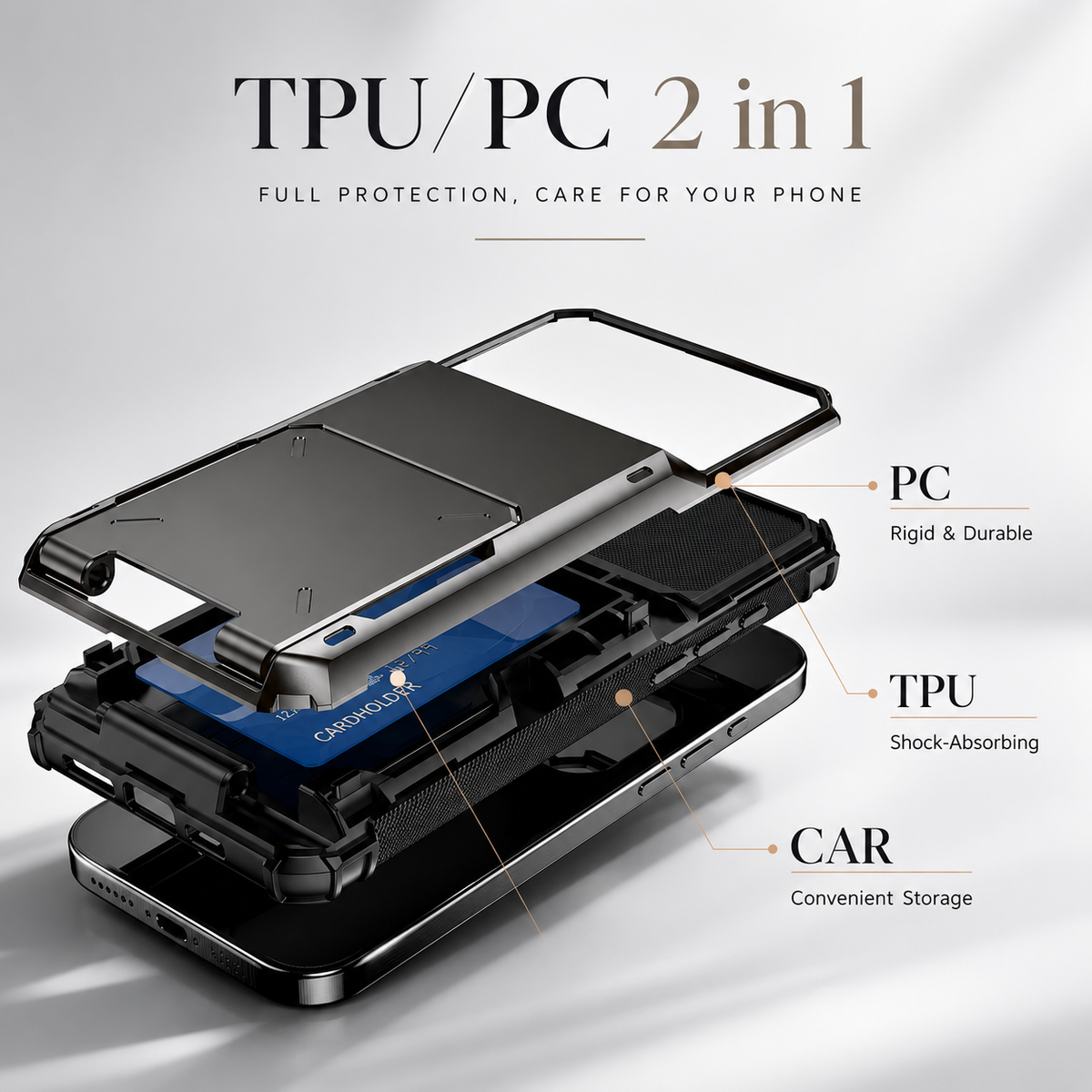 Premium iPhone Case Wallet MagSafe Compatible Slide Card Holder Armor Cover Shockproof Protection