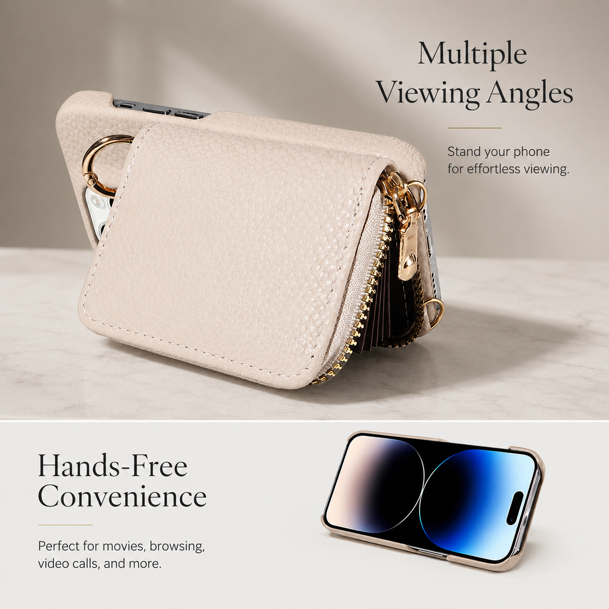 Premium iPhone Case Zipper Wallet Crossbody Cover PU Leather Card Holder Lanyard Full Protection