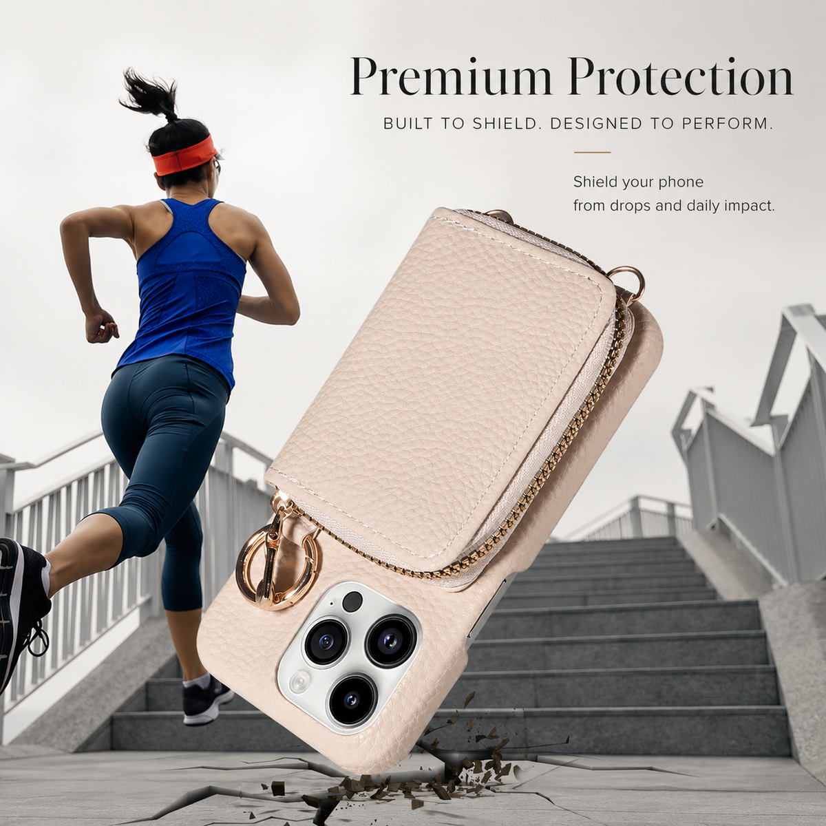 Premium iPhone Case Zipper Wallet Crossbody Cover PU Leather Card Holder Lanyard Full Protection