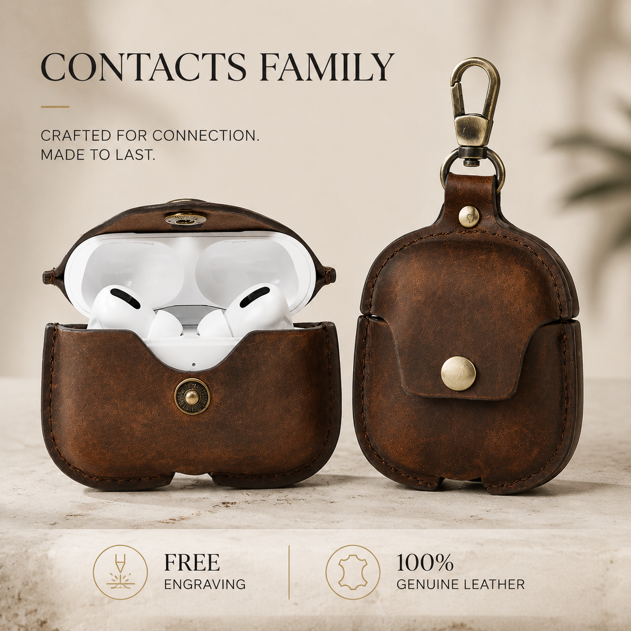 Premium AirPods Case Genuine Leather Protective Cover Shockproof Slim Design Keychain Clip Wireless Charging Compatible