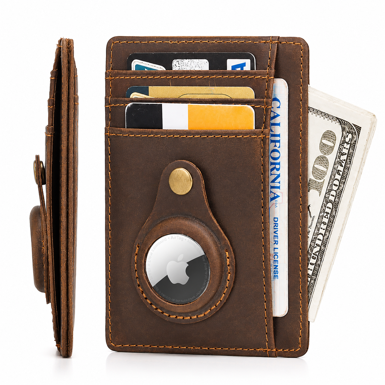 Premium AirTag Wallet RFID Blocking Leather Card Holder Slim Magnetic Closure Secure Credit Card Storage Case
