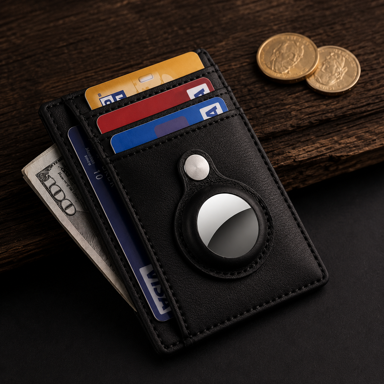 Premium AirTag Wallet RFID Blocking Leather Card Holder Slim Magnetic Closure Secure Credit Card Storage Case
