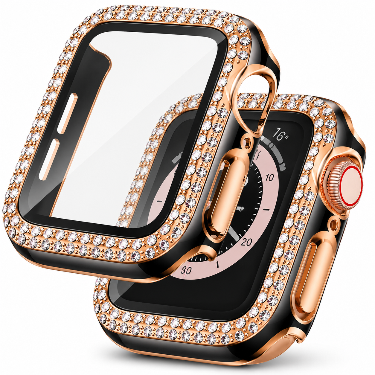 Premium Apple Watch Case Rhinestone Glass Screen Protector Shockproof Protective Cover Luxury Bling Full Coverage Design