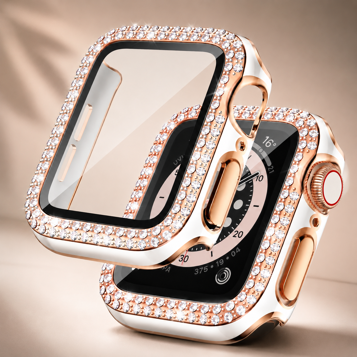 Premium Apple Watch Case Rhinestone Glass Screen Protector Shockproof Protective Cover Luxury Bling Full Coverage Design