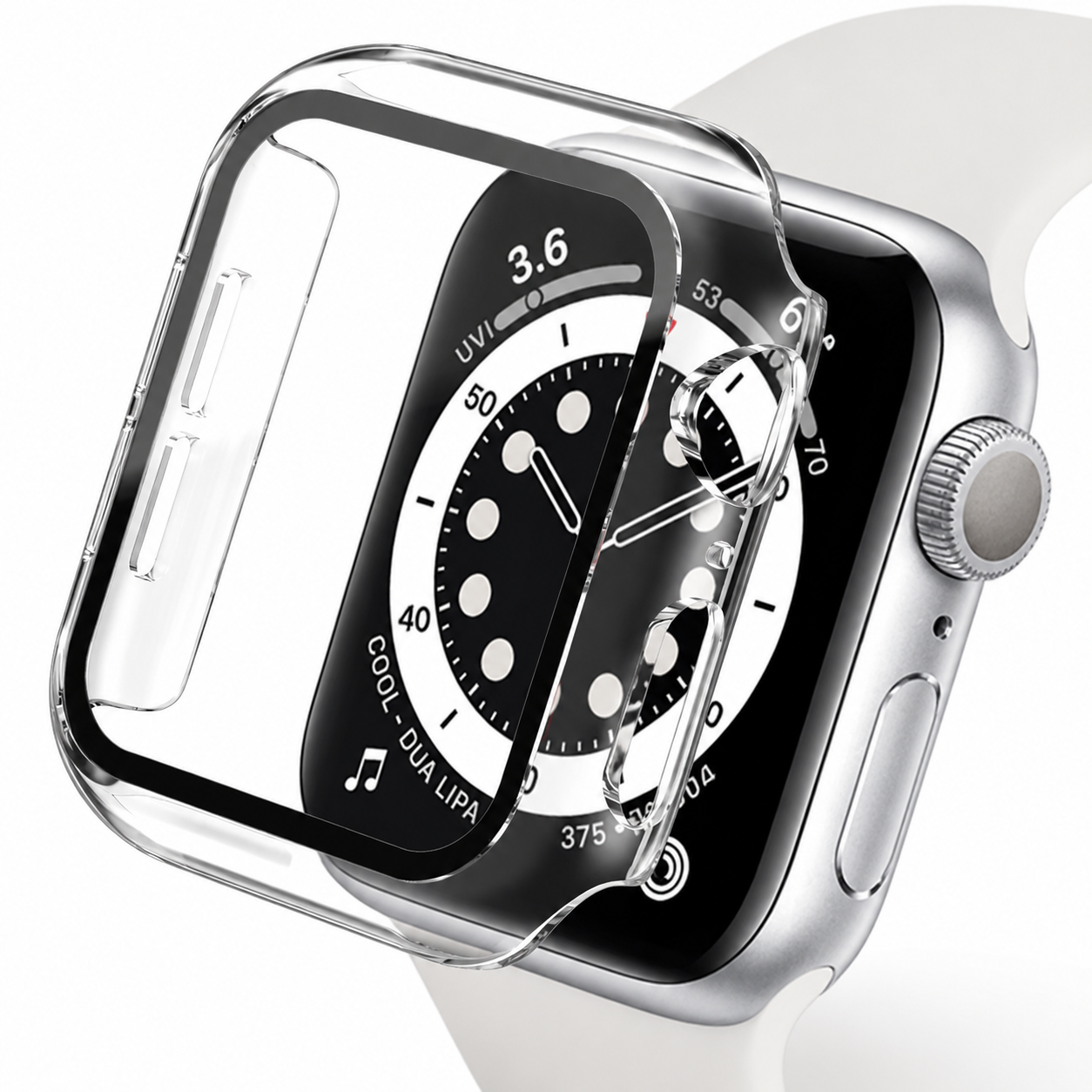 Premium Apple Watch Case Tempered Glass Screen Protector PC Bumper Shockproof Protective Cover Transparent Full Coverage Design
