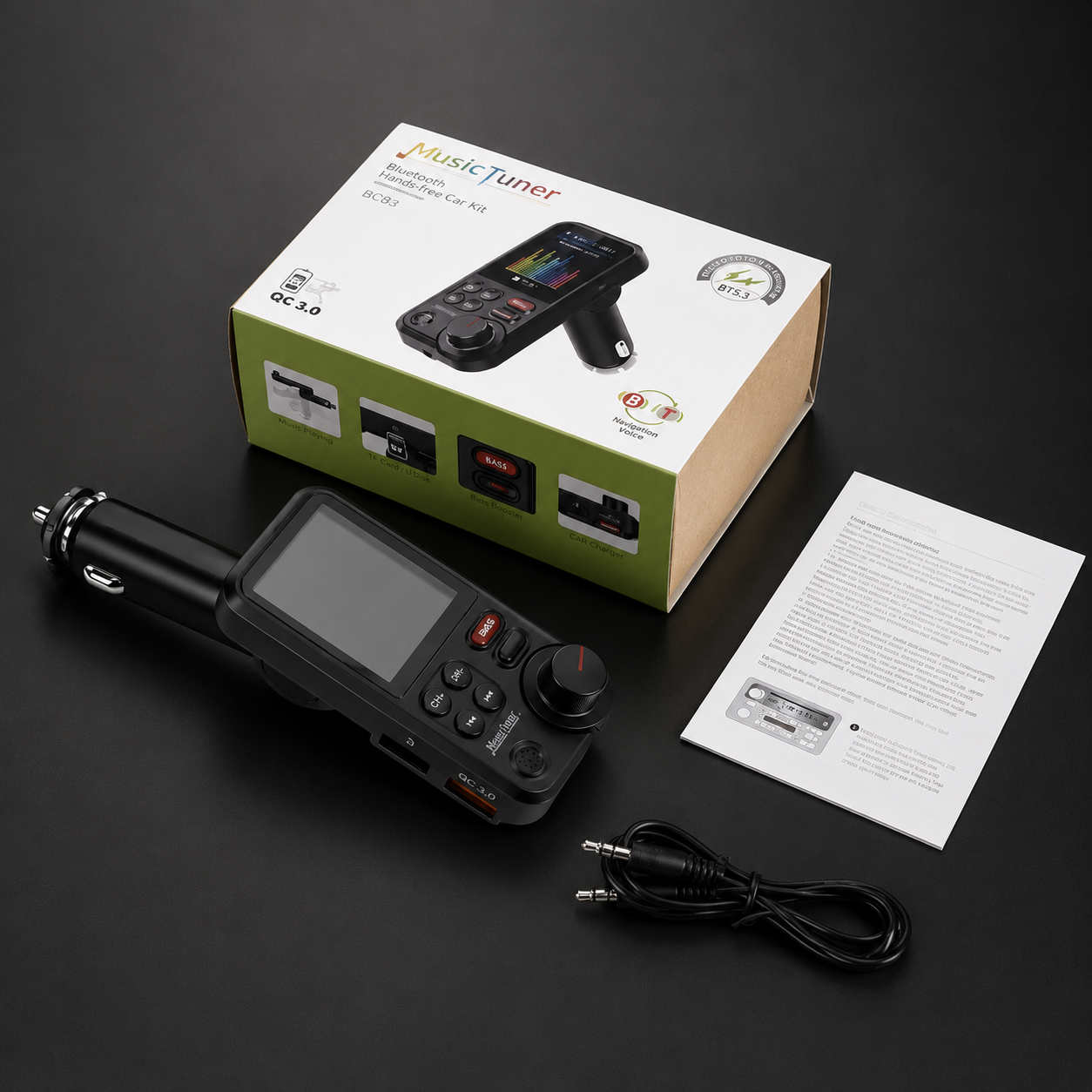 Premium Car Bluetooth FM Transmitter QC 3 0 Fast Charging USB Charger Hands Free Calling Audio Adapter Music Player