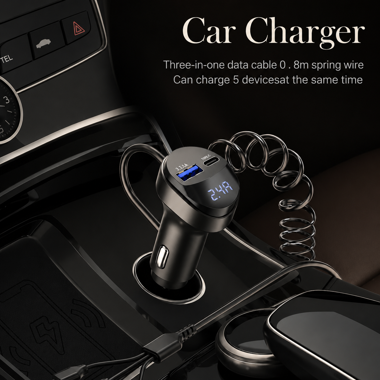 Premium Car Charger USB C Multi Port Fast Charging Adapter 12V Socket Smartphone High Speed Charging Compatible